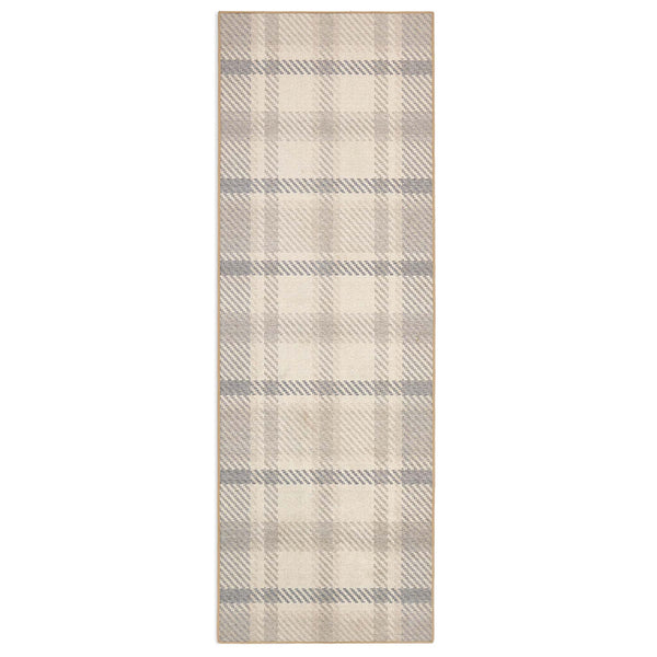 Isla Plaid Neutral Eco-Washable Rug Runner- 100% recycled content runner featuring a neutral tartan pattern.