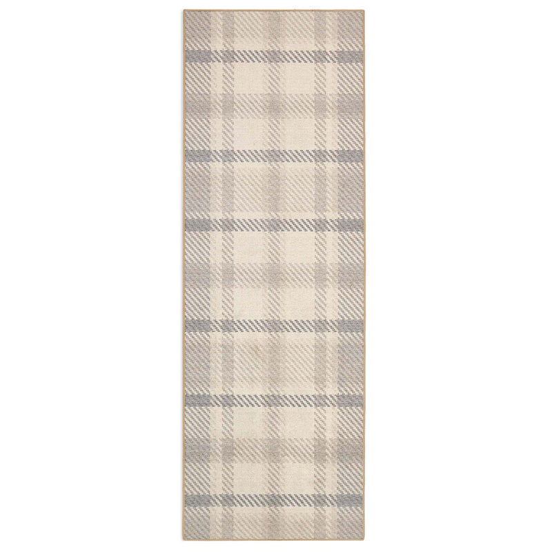 Isla Plaid Neutral Eco-Washable Rug Runner- 100% recycled content runner featuring a neutral tartan pattern.