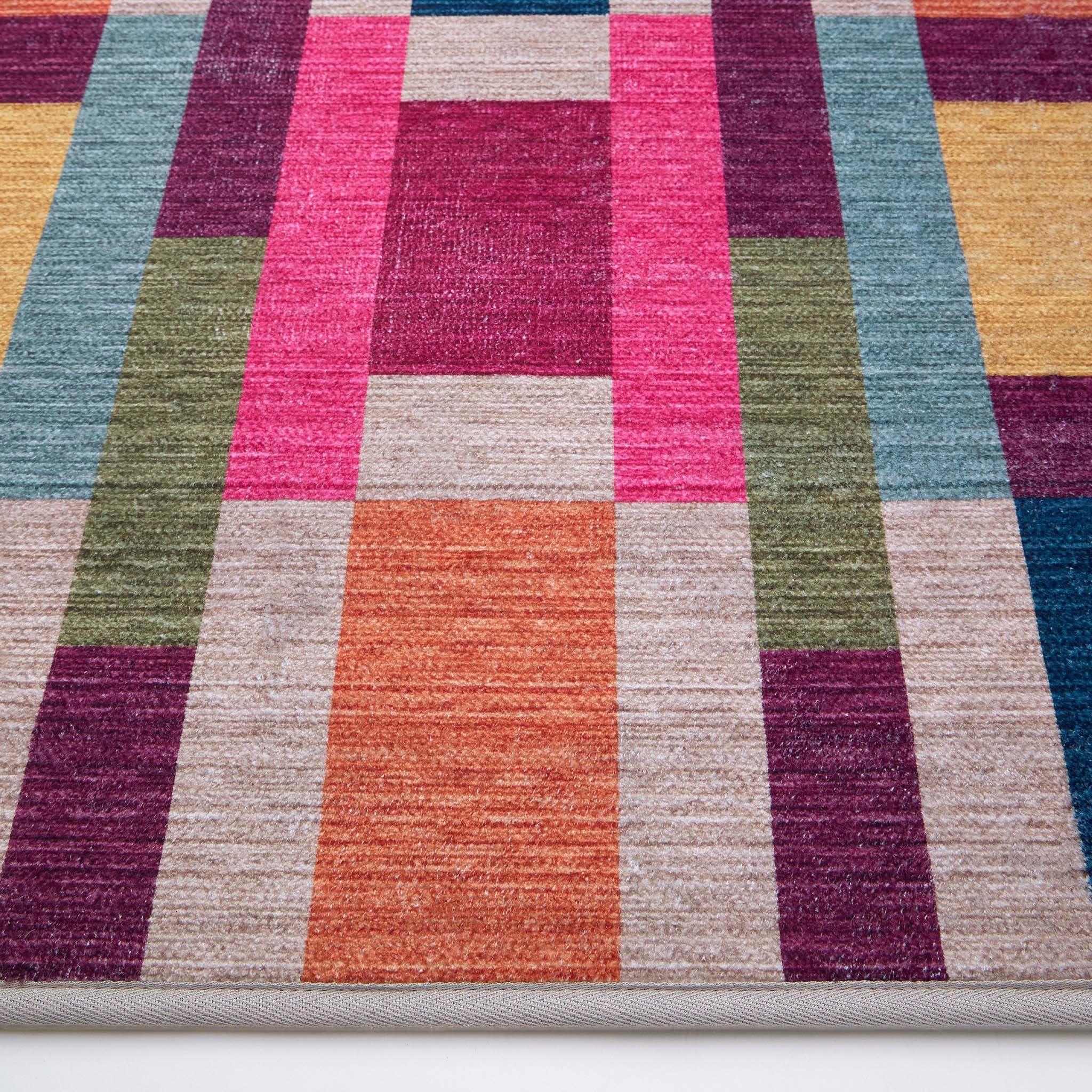Jude Geo Weave Bright Eco-Washable Rug- 100% recycled content runner featuring a bright geo pattern.