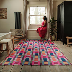 Jude Geo Eco-Washable Rug- 100% recycled content rug featuring a bright geo pattern.
