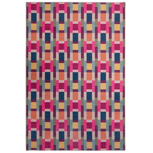 Jude Geo Eco-Washable Rug- 100% recycled content rug featuring a bright geo pattern.