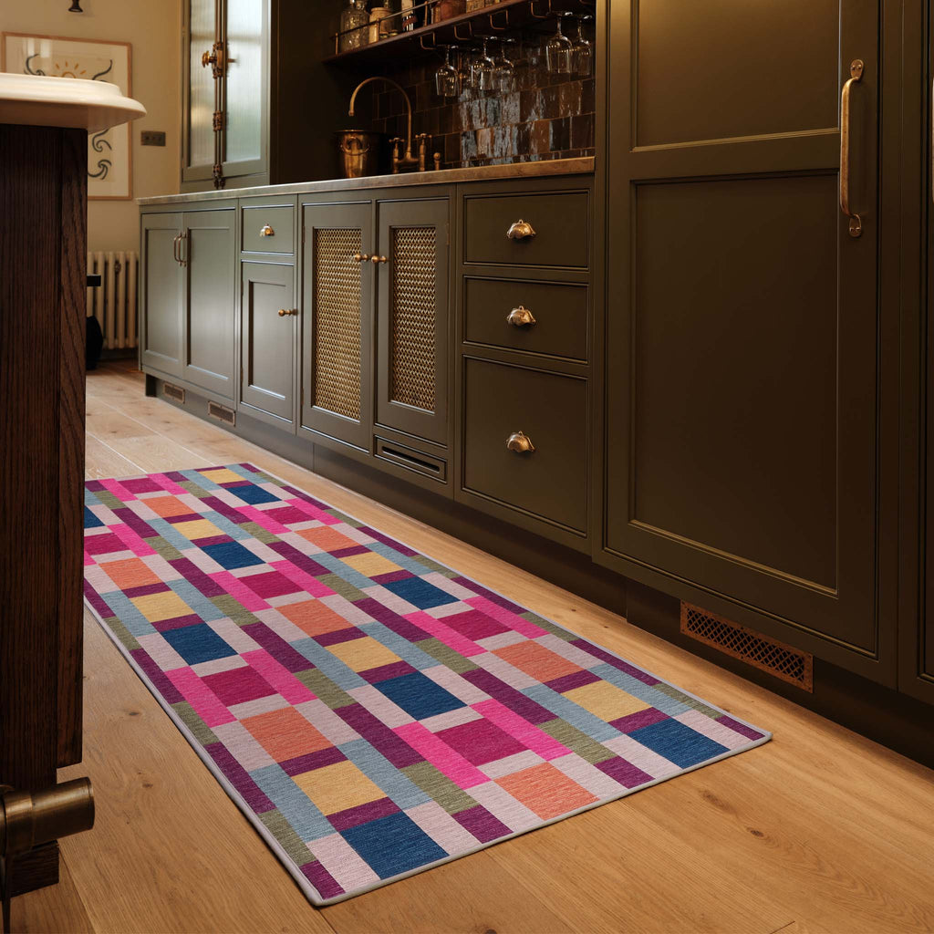 Jude Geo Weave Bright Eco-Washable Rug Runner- 100% recycled content runner featuring a bright geo pattern.