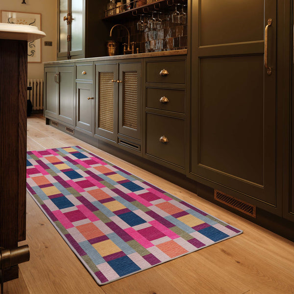 Jude Geo Weave Bright Eco-Washable Rug Runner- 100% recycled content runner featuring a bright geo pattern.