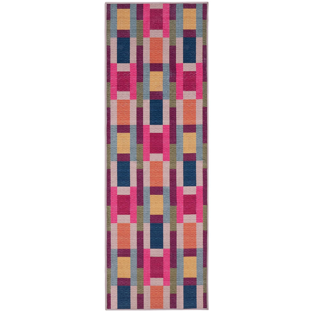 Jude Geo Weave Bright Eco-Washable Rug Runner- 100% recycled content runner featuring a bright geo pattern.