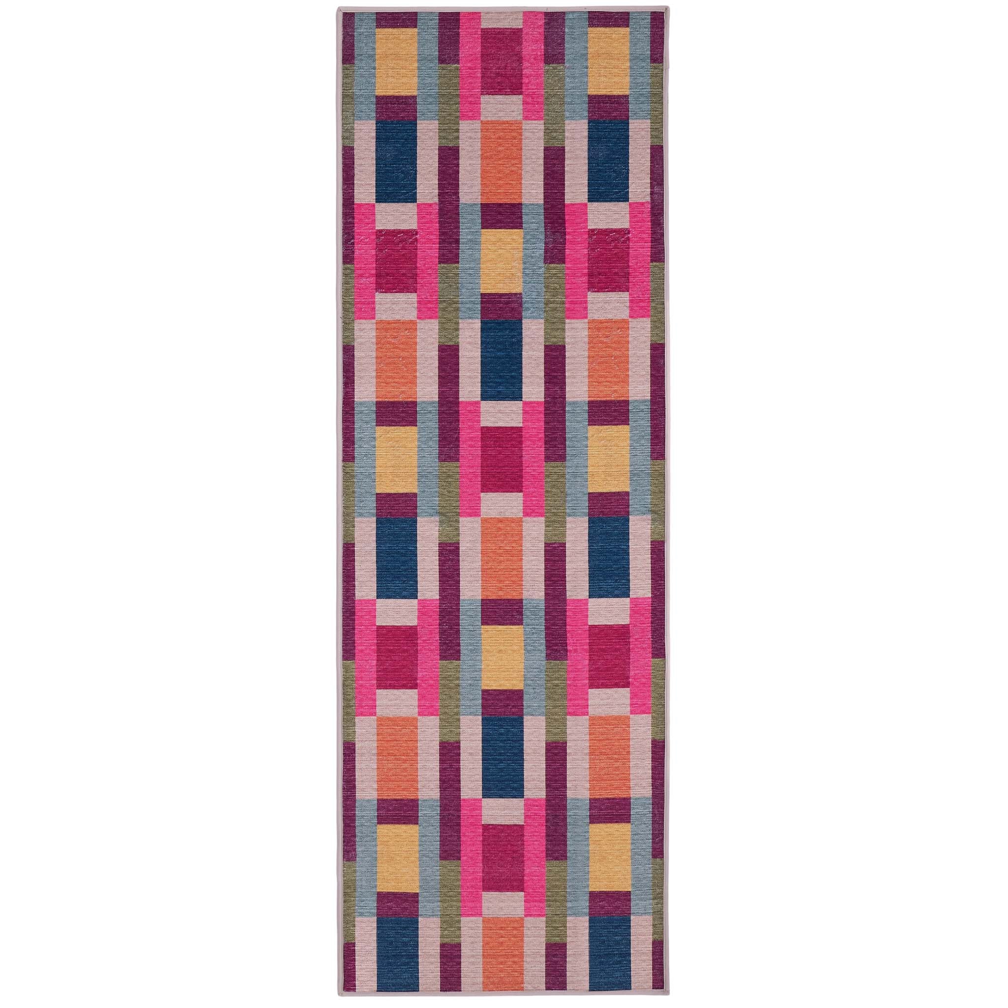 Jude Geo Weave Bright Eco-Washable Rug Runner- 100% recycled content runner featuring a bright geo pattern.
