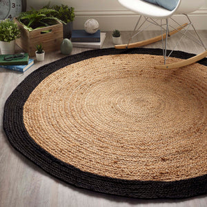 Jute Border Rug Black- 100% Jute rug featuring a black border. 