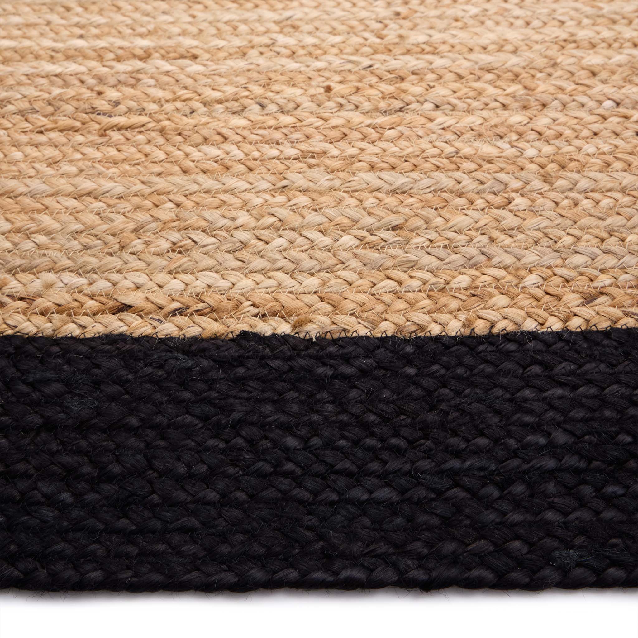 Jute Border Rug Black- 100% natural Jute Rug with a black border. 