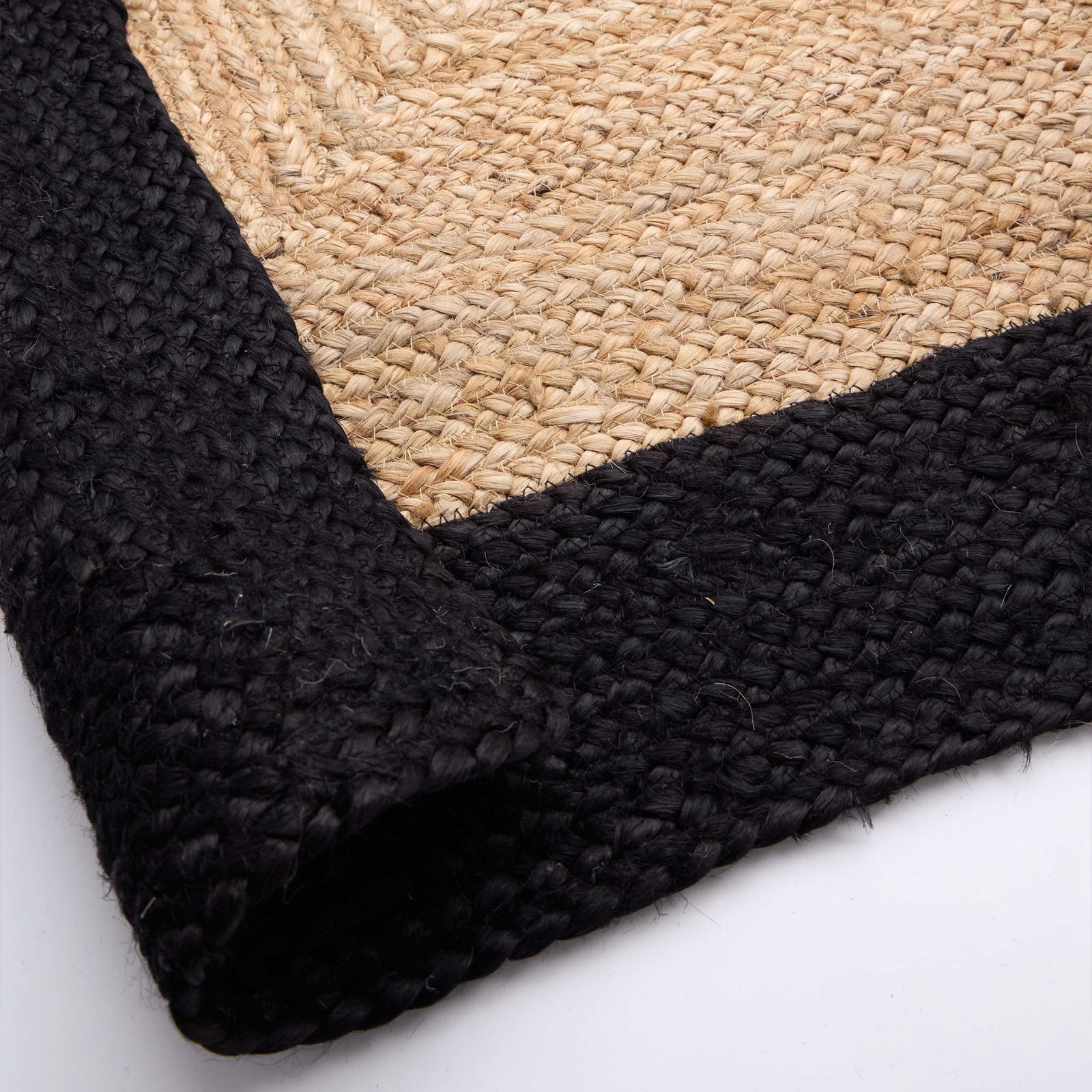 Jute Border Rug Black- 100% natural Jute Rug with a black border. 