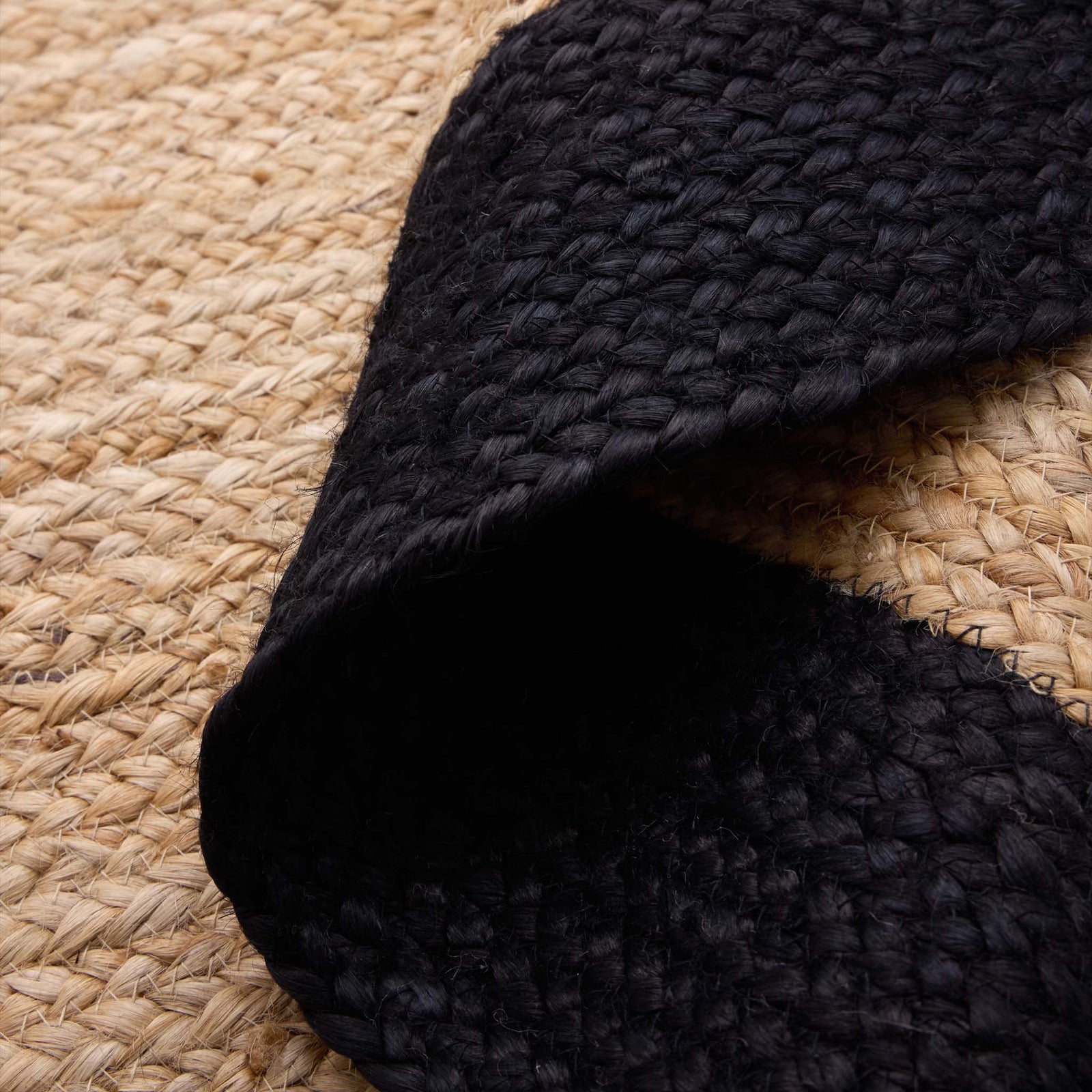 Jute Border Rug Black- 100% natural Jute Rug with a black border. 