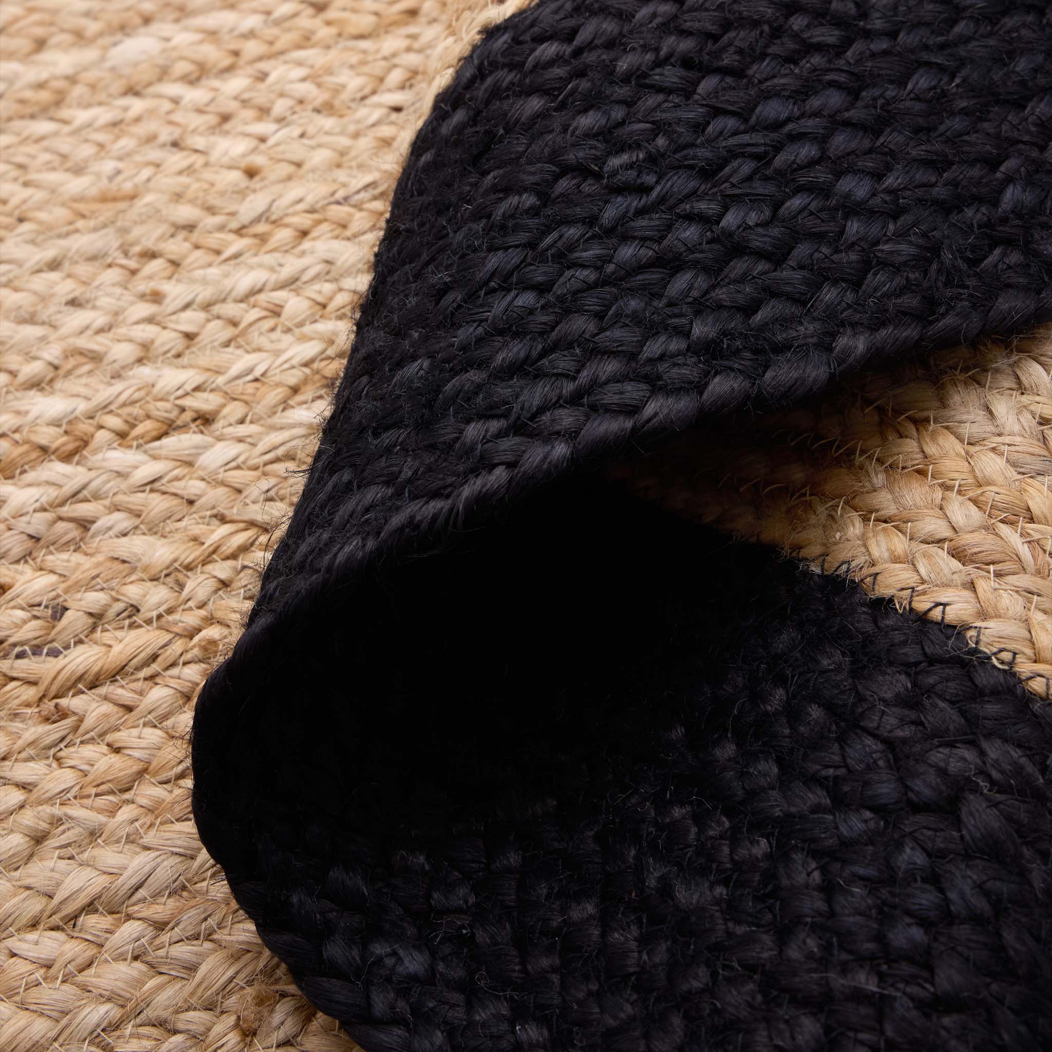 Jute Border Rug Black- 100% natural Jute Rug with a black border. 