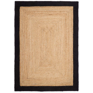 Jute Border Rug Black- 100% Jute rug featuring a black border. 