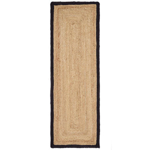 Jute Border Rug Runner Black- 100% jute rug featuring a black border. 