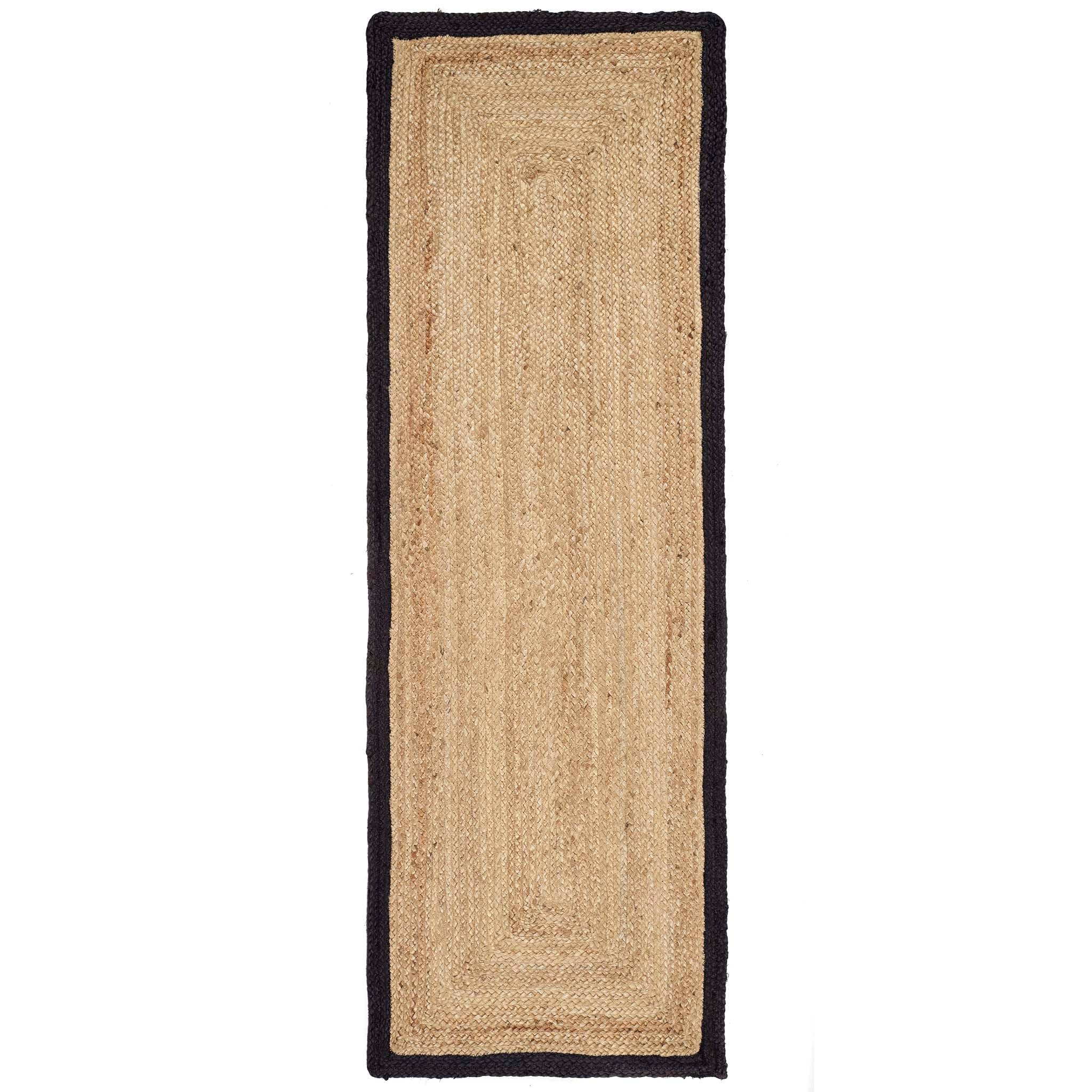 Jute Border Rug Runner Black- 100% jute rug featuring a black border. 