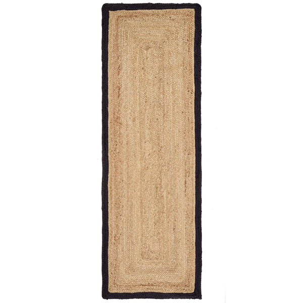Jute Border Rug Runner Black- 100% jute rug featuring a black border. 