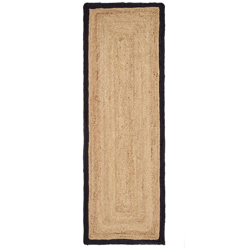Jute Border Rug Runner Black- 100% jute rug featuring a black border. 