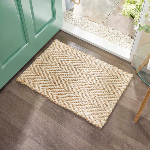 Jute Herringbone Doormat- 100% jute doormat featuring a herringbone pattern.