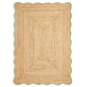 Jute Scalloped Edge Green Rug - a 100% jute rug featuring a green scalloped border.