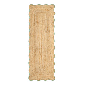 Jute Scalloped Edge Green Runner - a 100% jute runner featuring a green scalloped border.