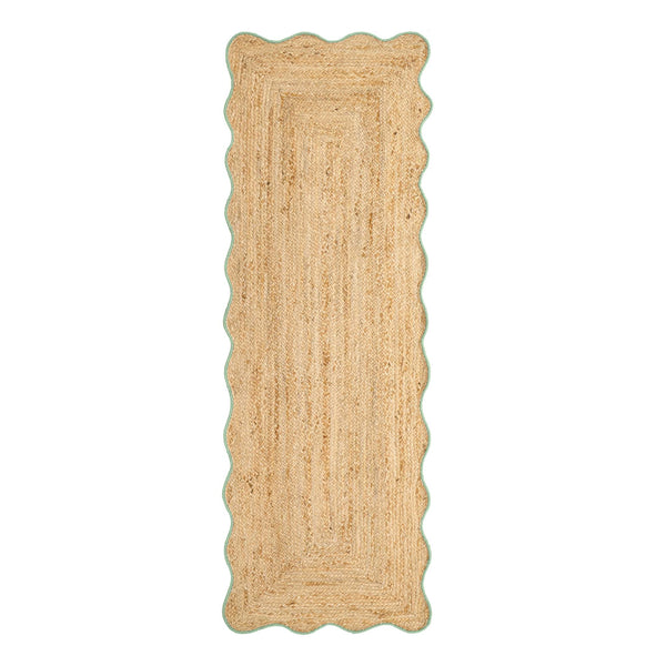 Jute Scalloped Edge Runner Green
