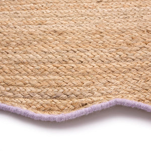 Jute Scalloped Edge Lilac Runner- Jute scalloped edge runner with purple wool whipped border.