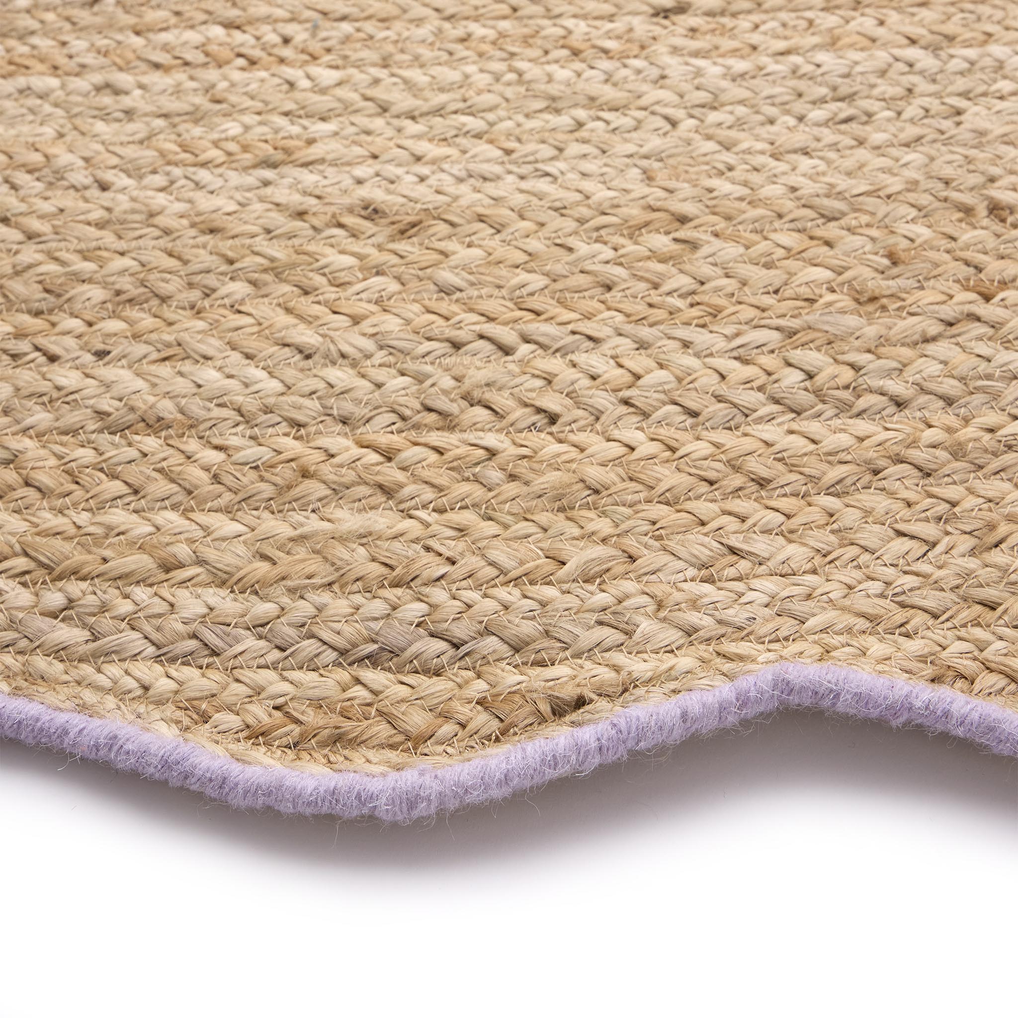 Jute Scalloped Edge Lilac Runner- Jute scalloped edge runner with purple wool whipped border.