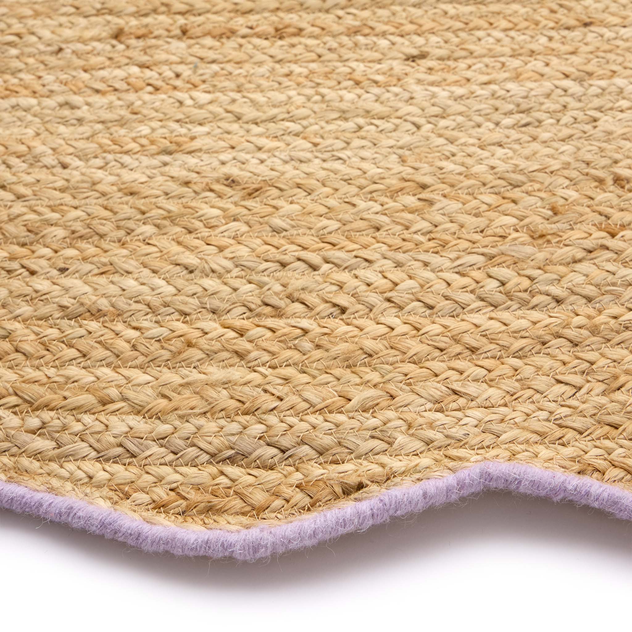 Jute Scalloped Edge Lilac Runner - a 100% jute runner featuring a purple scalloped border.