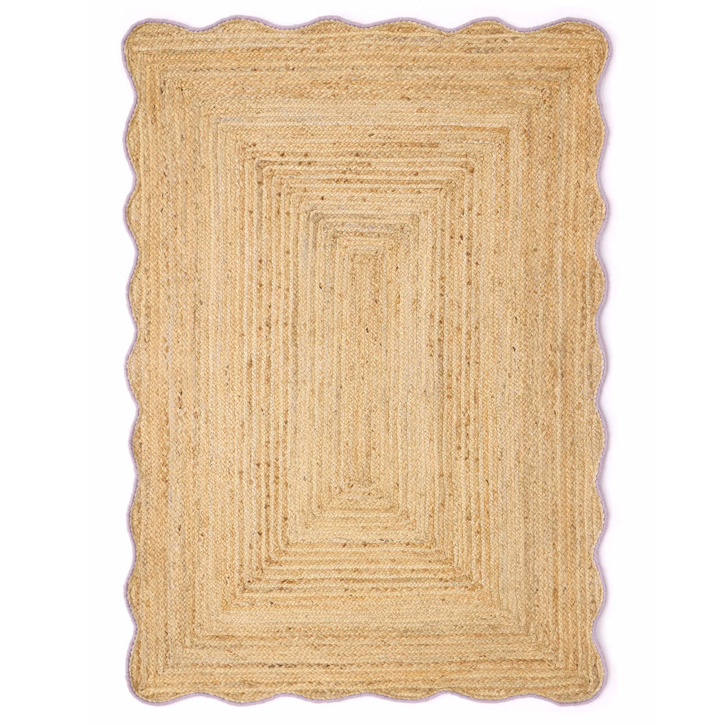 Jute Scalloped Edge Lilac Rug - a 100% jute rug featuring a purple scalloped border.