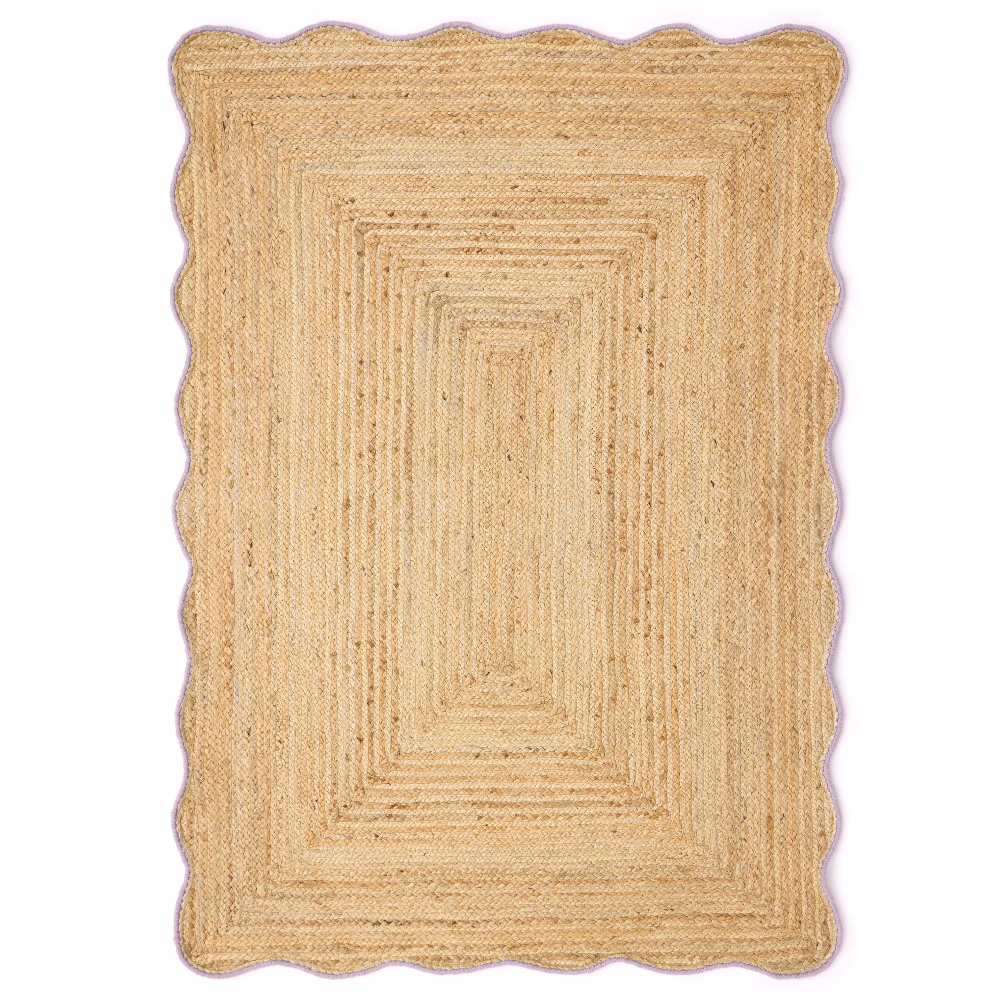Jute Scalloped Edge Lilac Rug - a 100% jute rug featuring a purple scalloped border.