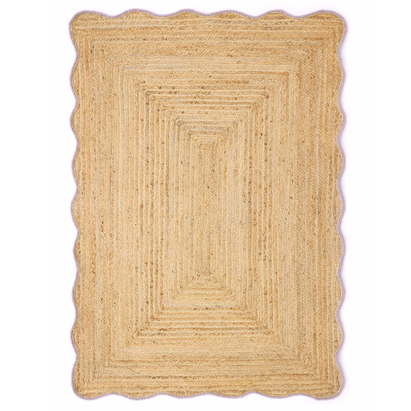 Jute Scalloped Edge Lilac Rug - a 100% jute rug featuring a purple scalloped border.