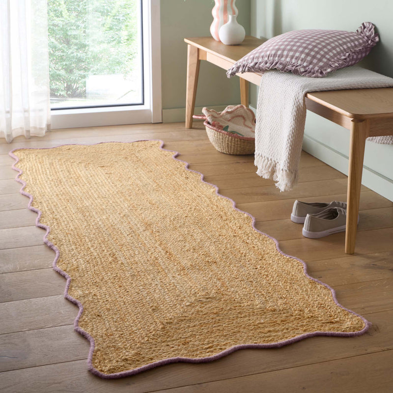 Jute Scalloped Edge Lilac Runner - a 100% jute runner featuring a purple scalloped border.