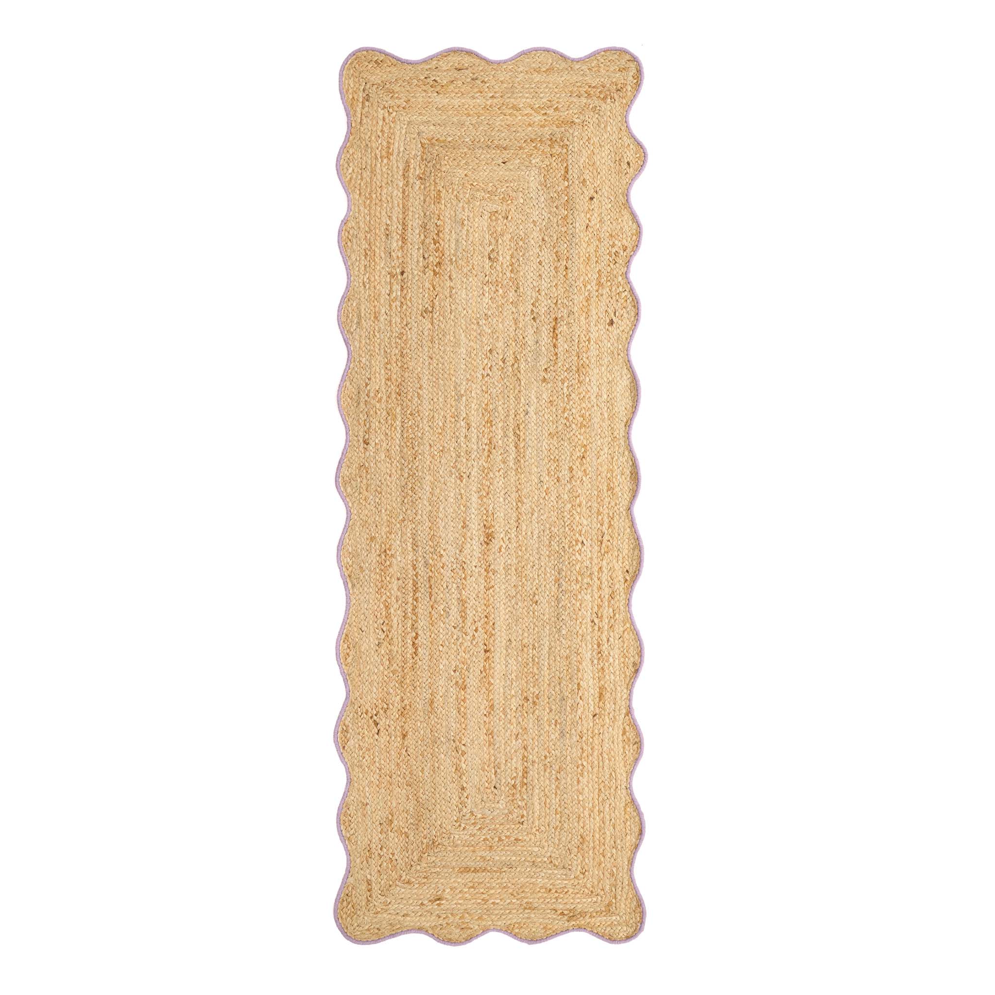 Jute Scalloped Edge Lilac Runner - a 100% jute runner featuring a purple scalloped border.