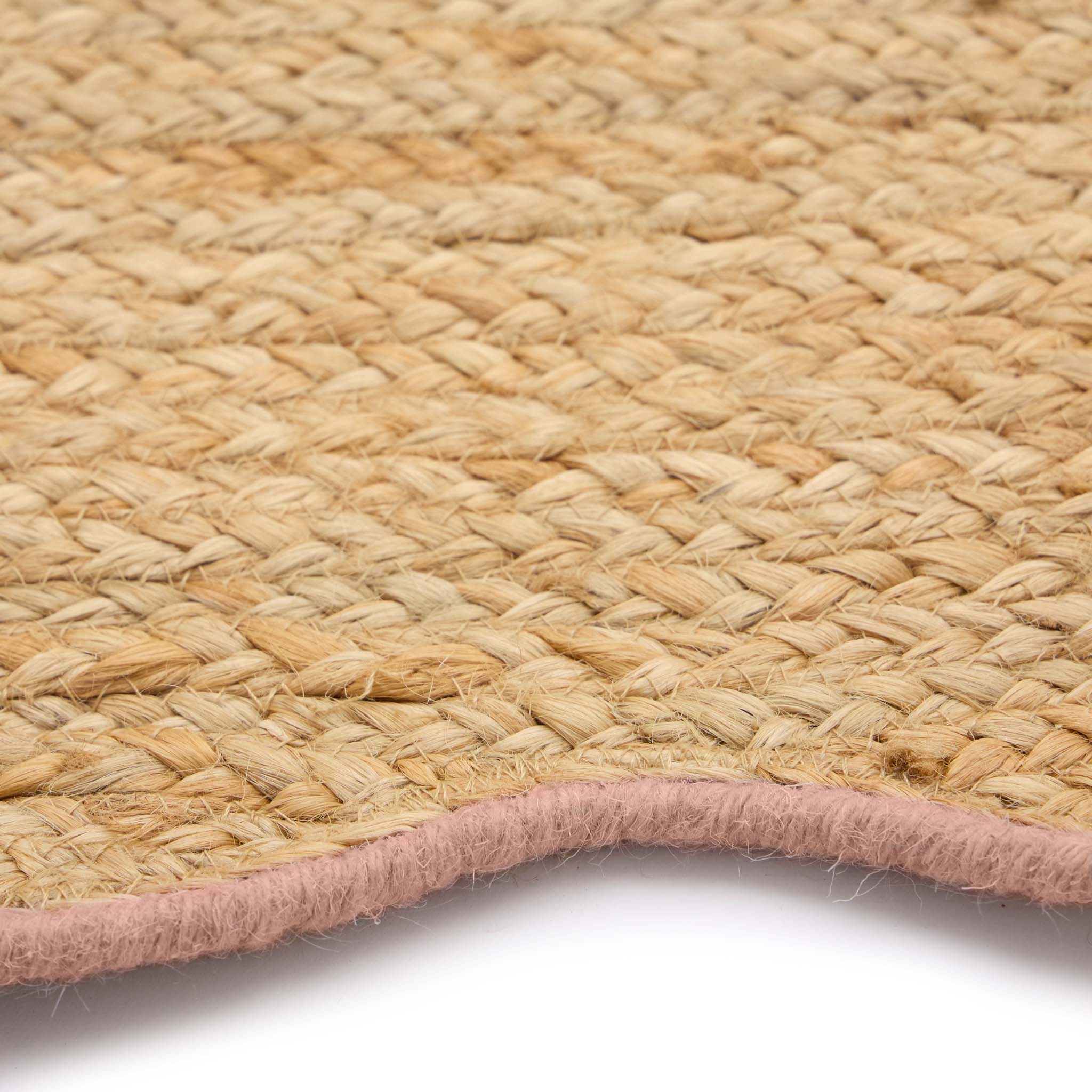 Jute Scalloped Edge Peach Runner - a 100% jute runner featuring a pink scalloped border.