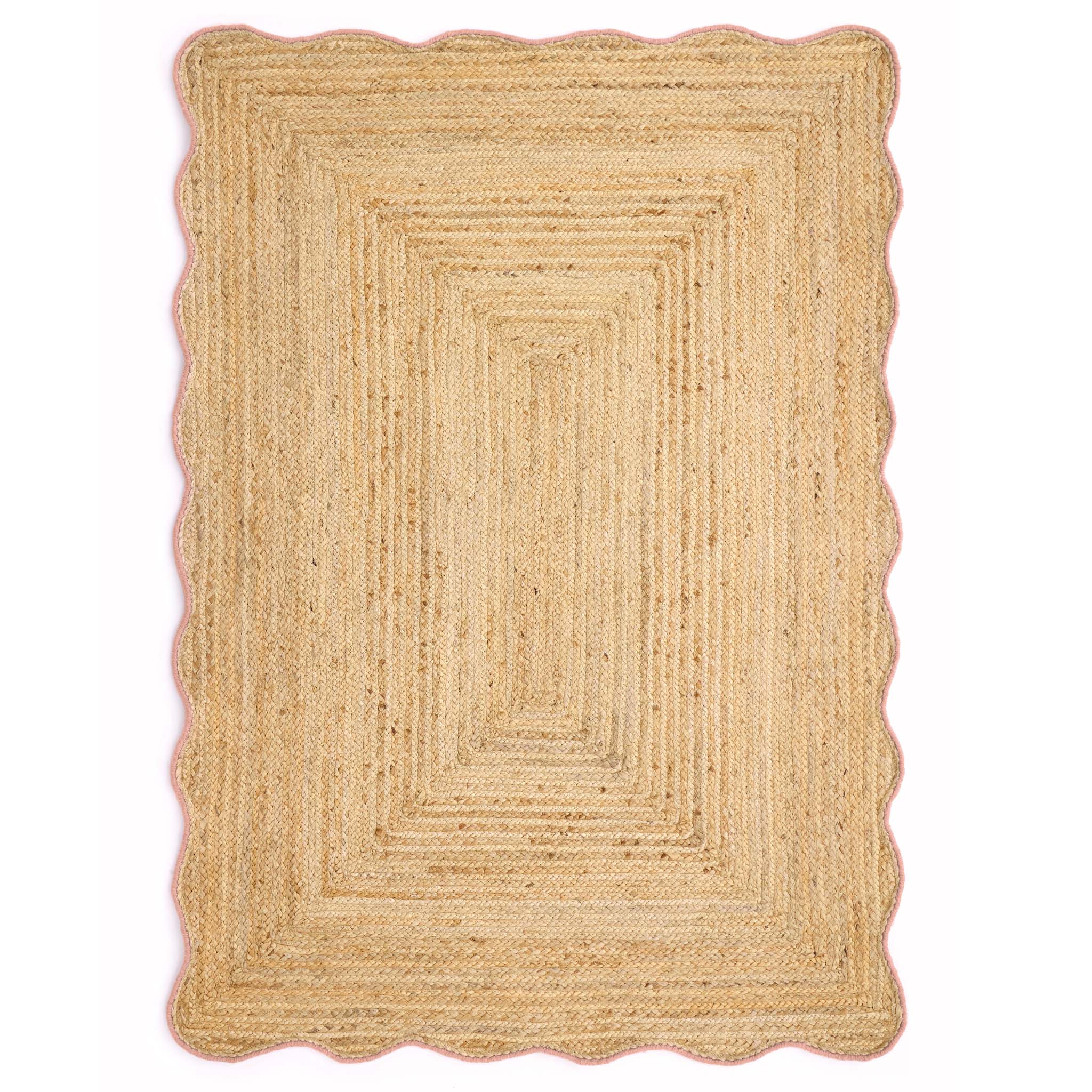 Jute Scalloped Edge Peach Rug - a 100% jute rug featuring a pink scalloped border.