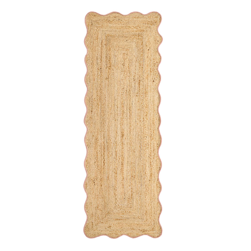 Jute Scalloped Edge Peach Runner - a 100% jute runner featuring a pink scalloped border.