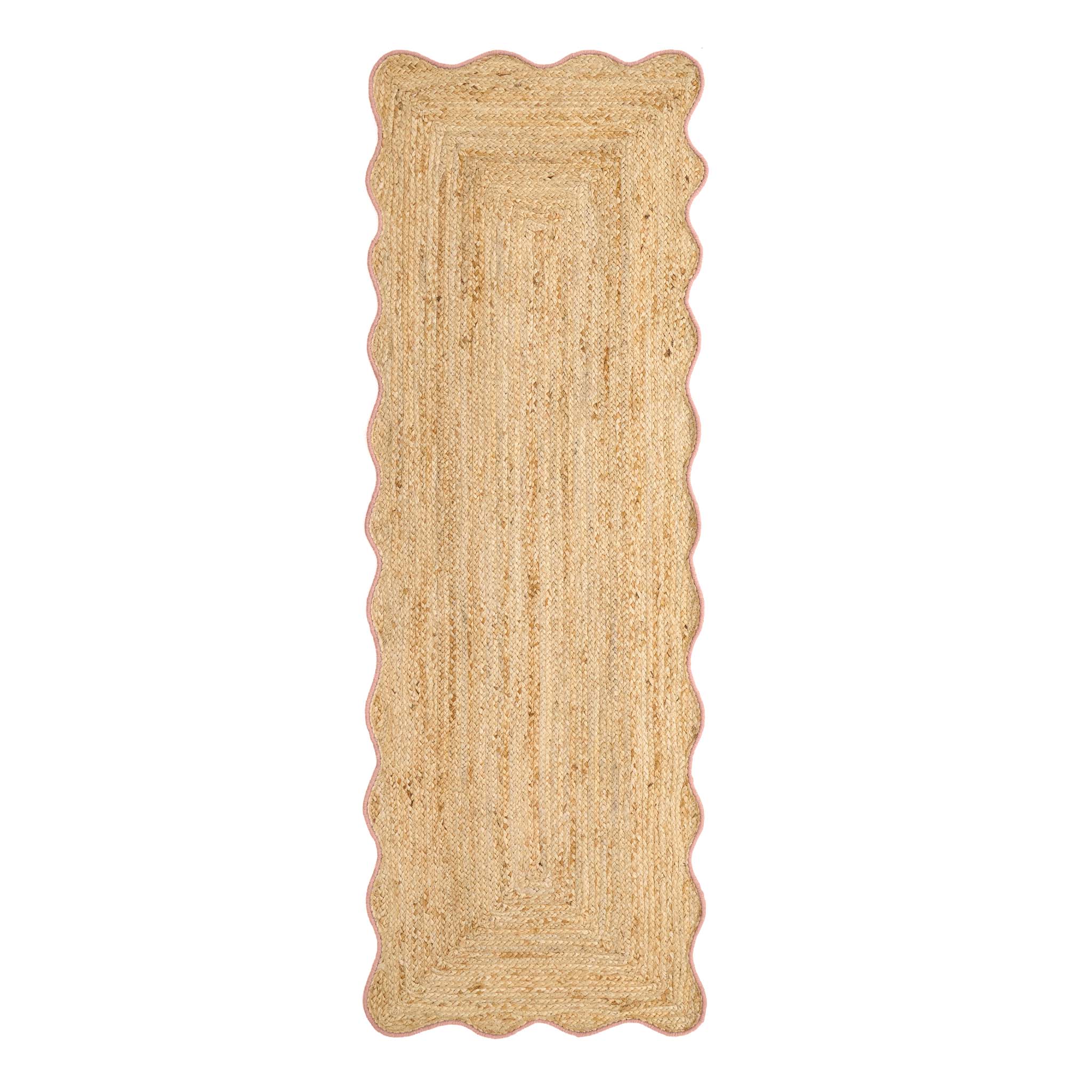 Jute Scalloped Edge Peach Runner - a 100% jute runner featuring a pink scalloped border.