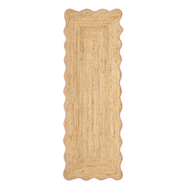 Jute Scalloped Edge Peach Runner - a 100% jute runner featuring a pink scalloped border.