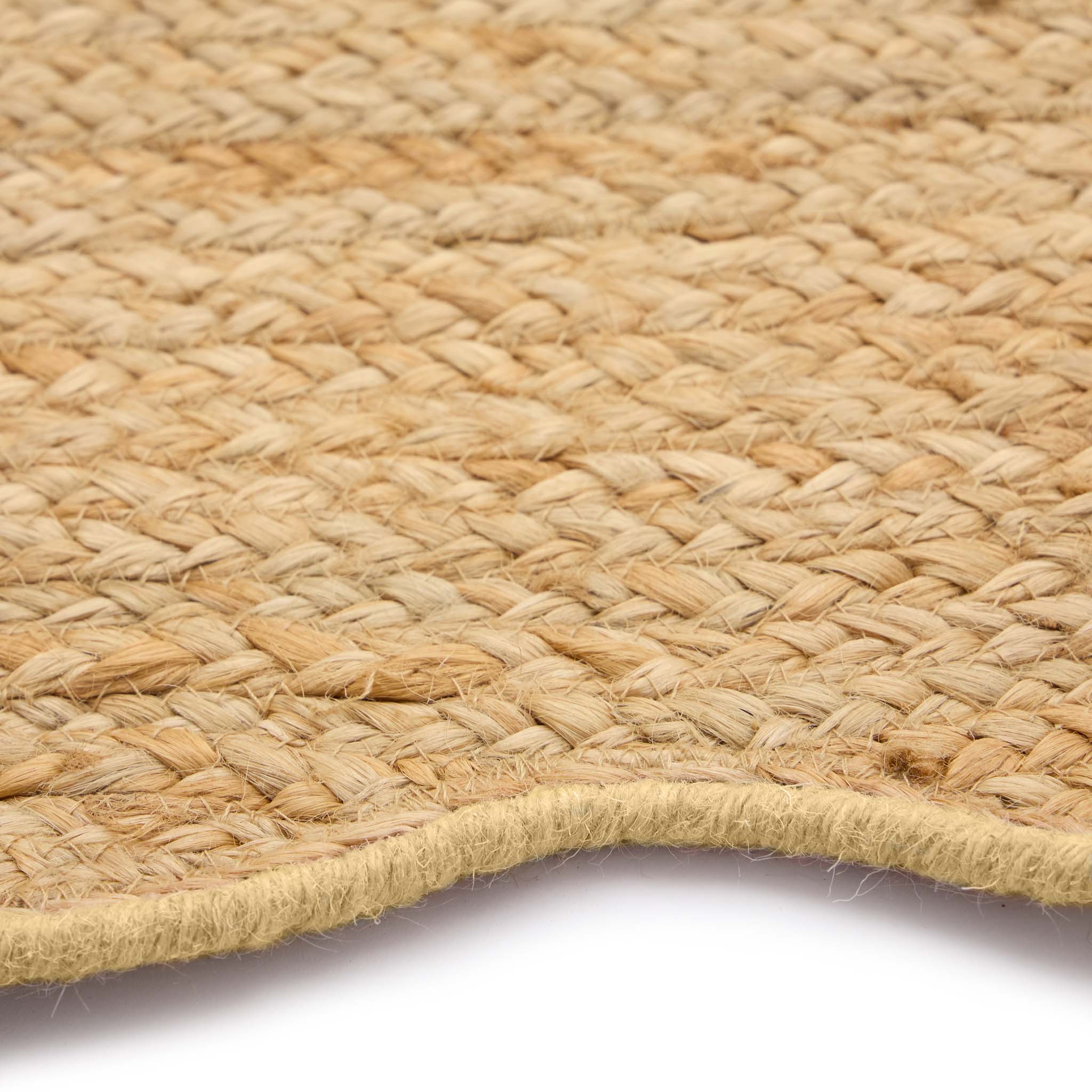 Jute Scalloped Edge Yellow Rug - a 100% jute rug featuring a yellow scalloped border.
