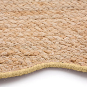 Jute Scalloped Edge Yellow Runner- Jute scalloped edge rug with yellow wool whipped border.