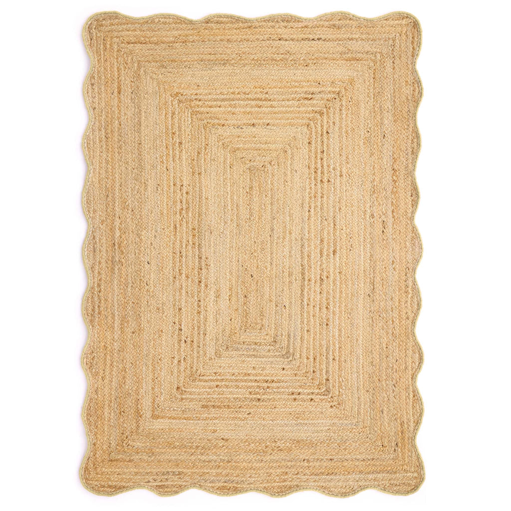 Jute Scalloped Edge Yellow Rug - a 100% jute rug featuring a yellow scalloped border.
