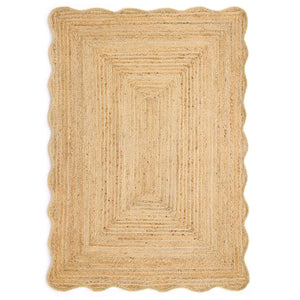Jute Scalloped Edge Yellow Rug - a 100% jute rug featuring a yellow scalloped border.