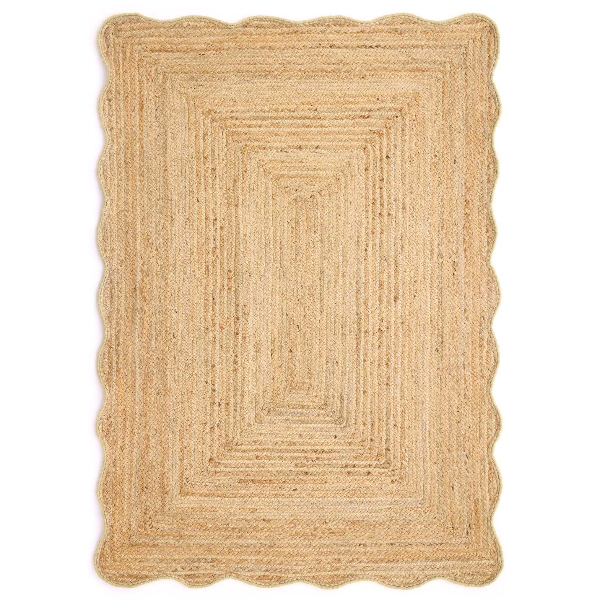 Jute Scalloped Edge Yellow Rug - a 100% jute rug featuring a yellow scalloped border.