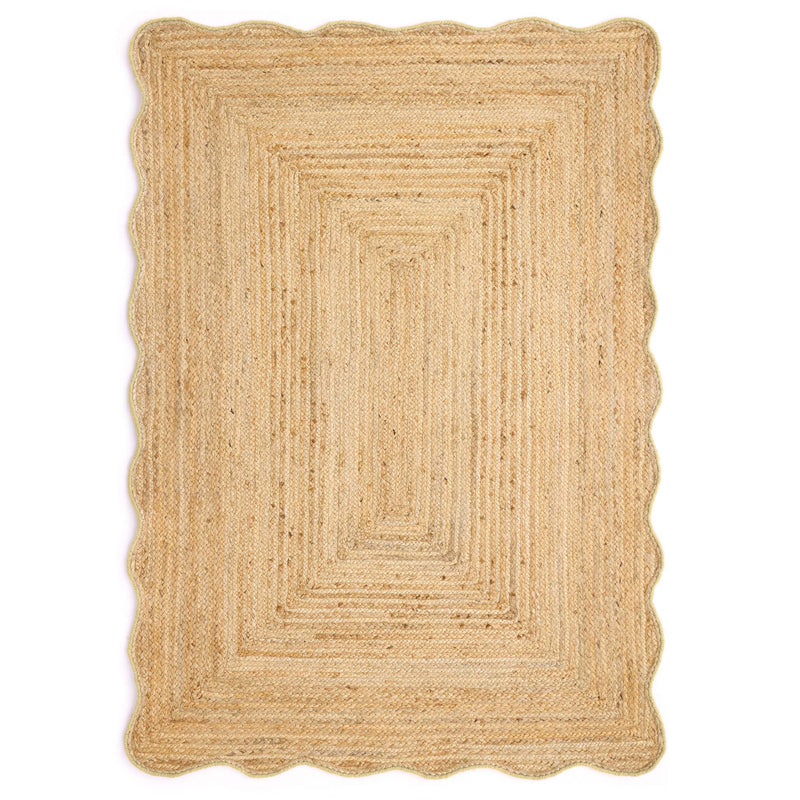 Jute Scalloped Edge Yellow Rug - a 100% jute rug featuring a yellow scalloped border.