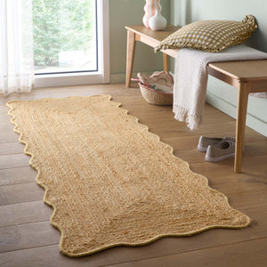 Jute Scalloped Edge Yellow Runner - a 100% jute runner featuring a yellow scalloped border.