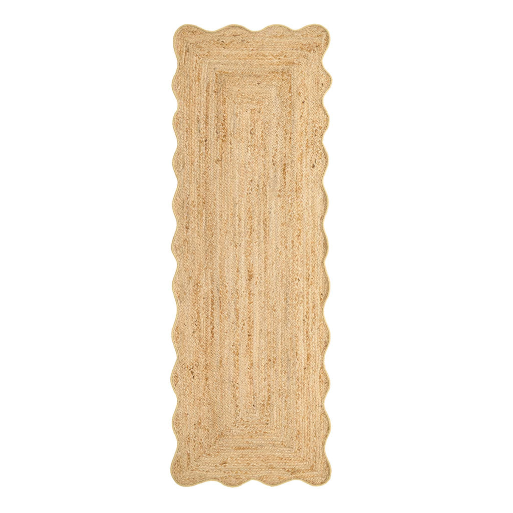 Jute Scalloped Edge Yellow Runner - a 100% jute runner featuring a yellow scalloped border.