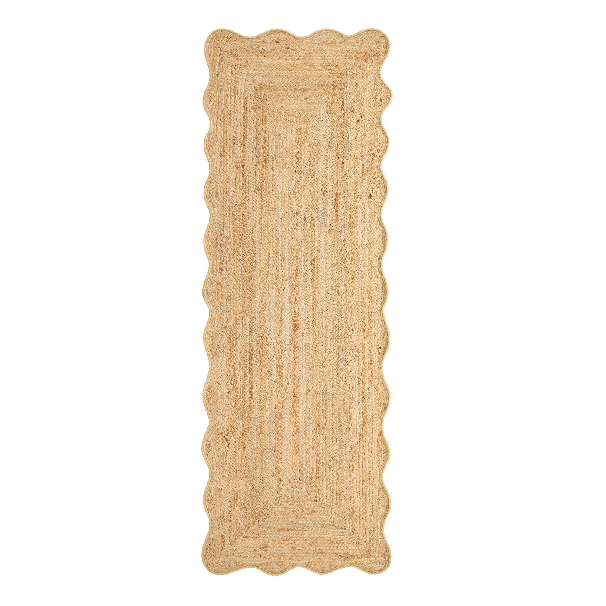Jute Scalloped Edge Yellow Runner - a 100% jute runner featuring a yellow scalloped border.
