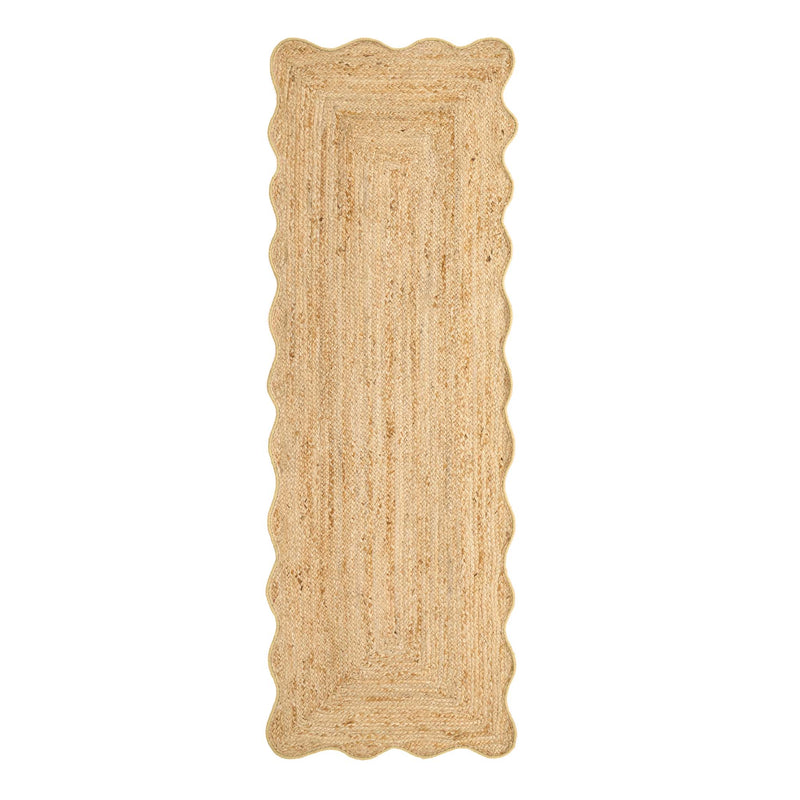 Jute Scalloped Edge Yellow Runner - a 100% jute runner featuring a yellow scalloped border.