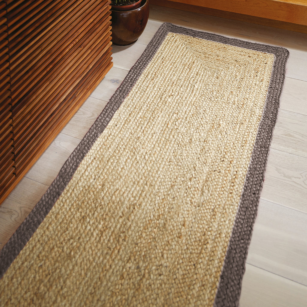 Border Rug Runner Grey Border Jute Runner | Natural Jute Runner | Hug Rug