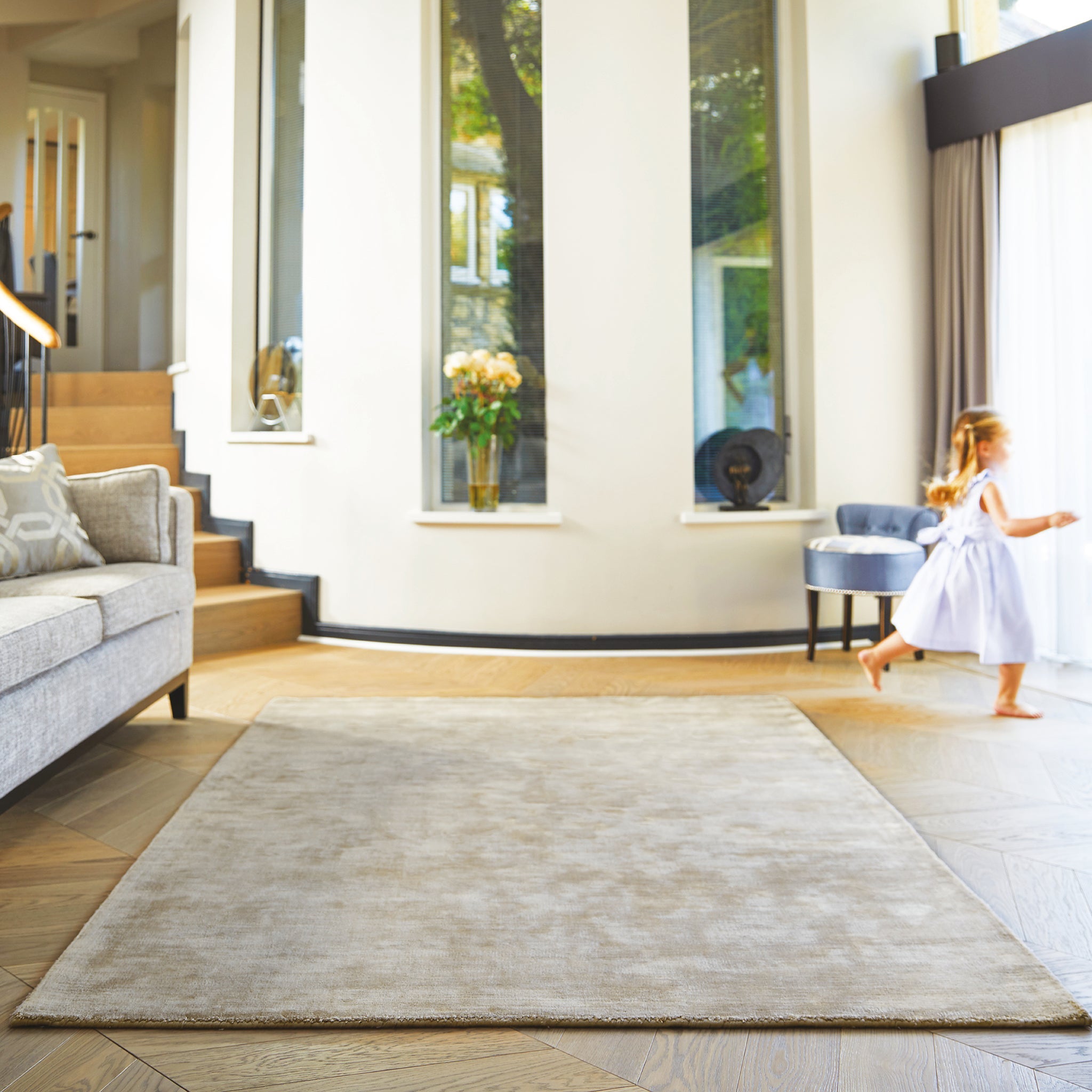 Karma Mink Rug made from 100% viscose, featuring different shades of brown and cream.
