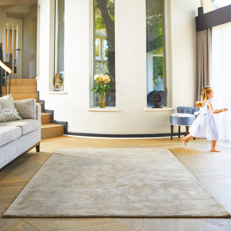 Karma Mink Rug made from 100% viscose, featuring different shades of brown and cream.