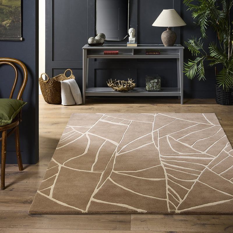 Kintsugi Rug- 100% wool cut pile, hand-tufted and carved rug in Stone with a carved design. 
